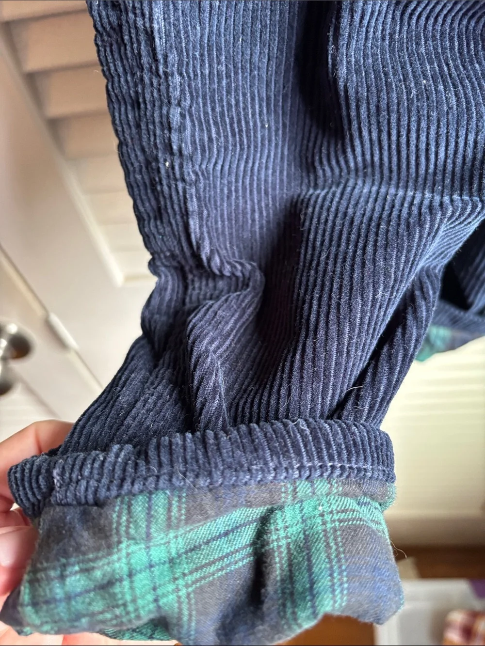 OshKosh B'gosh Navy Corduroy Overalls with Green & Blue Plaid Shirt